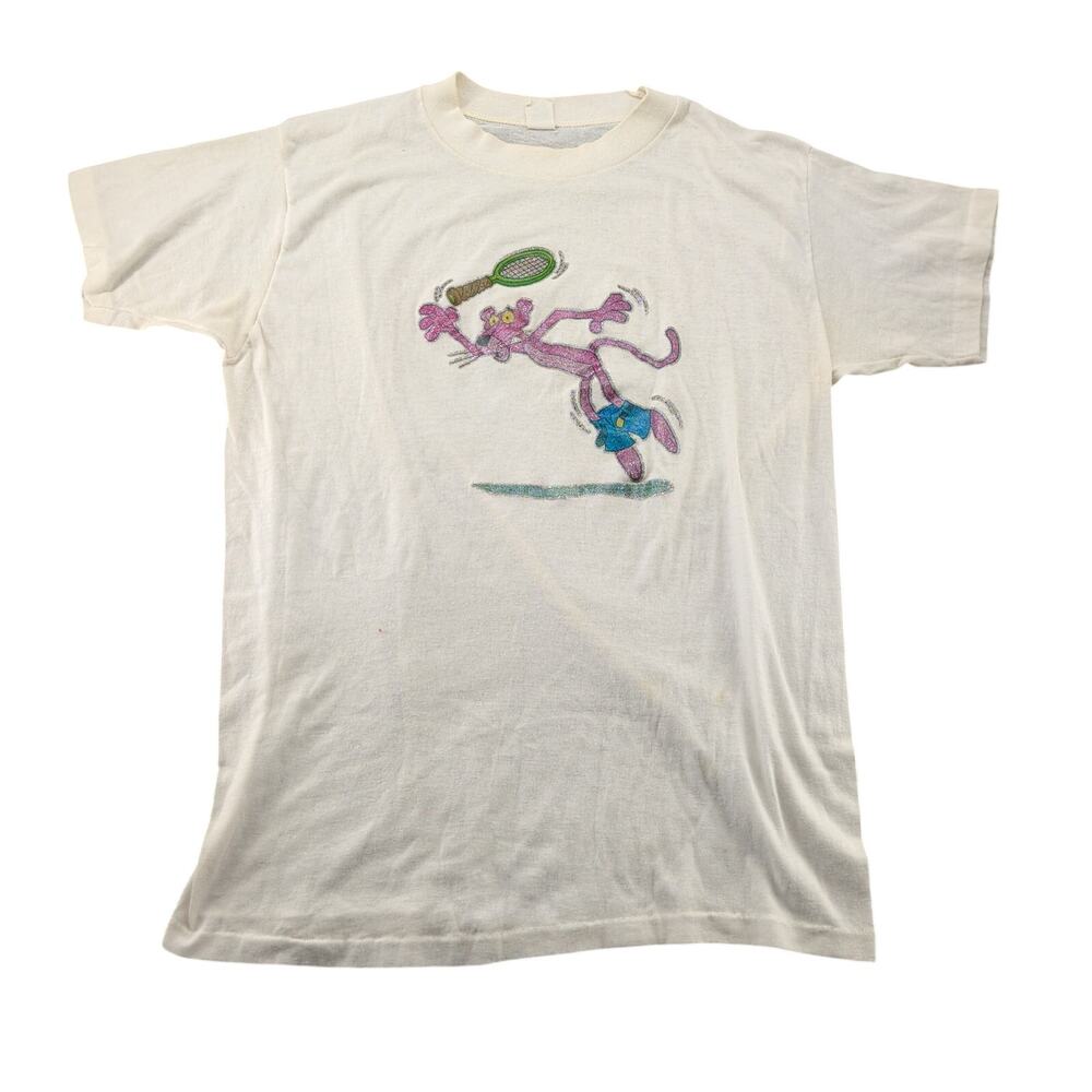 Vintage 70s Pink Panther Glitter Iron On Tennis Shirt Men's XL 1978 UAC Marv